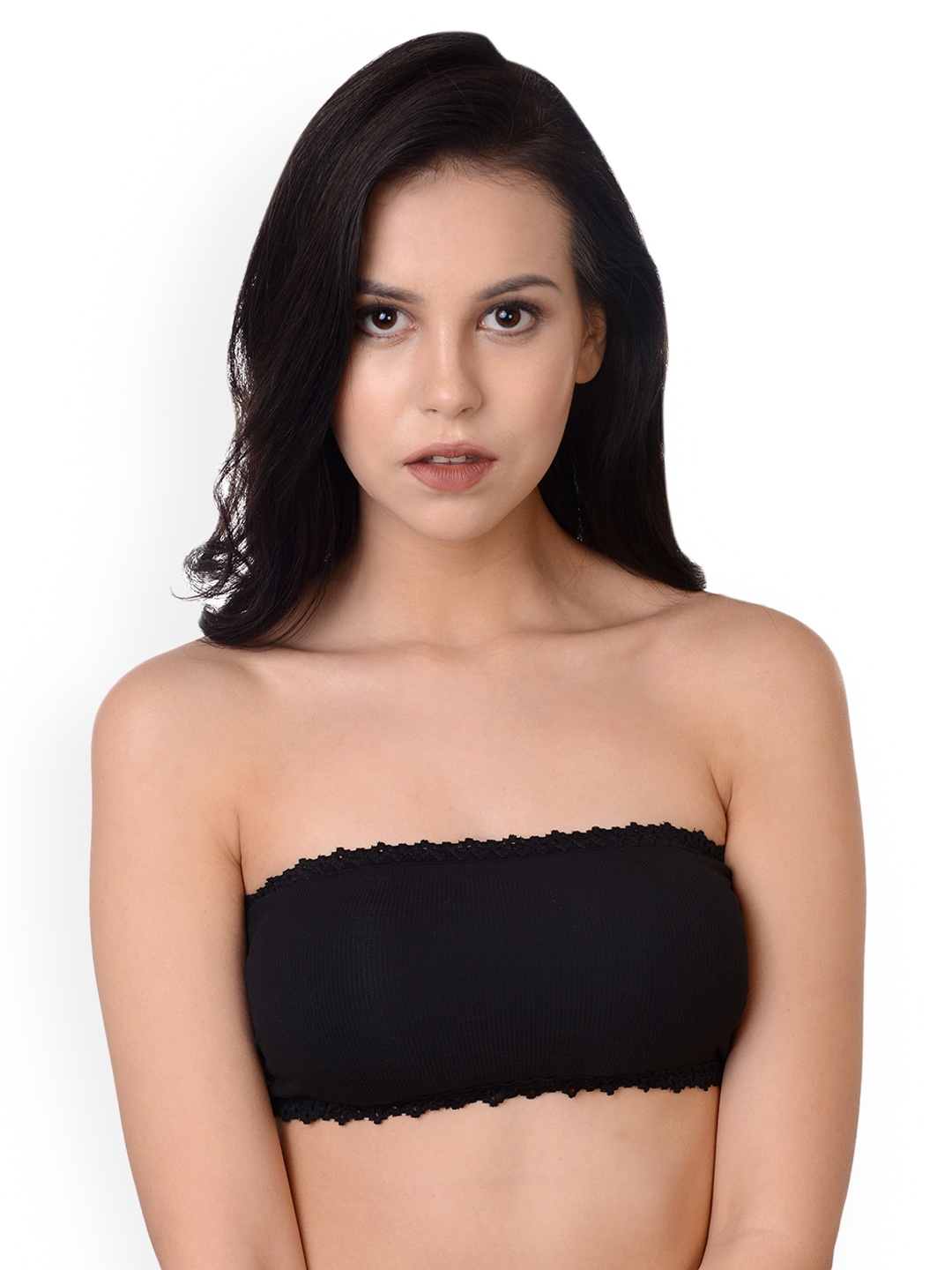 

Da Intimo Black Lace Non-Wired Lightly Padded Bandeau Bra DI-1202