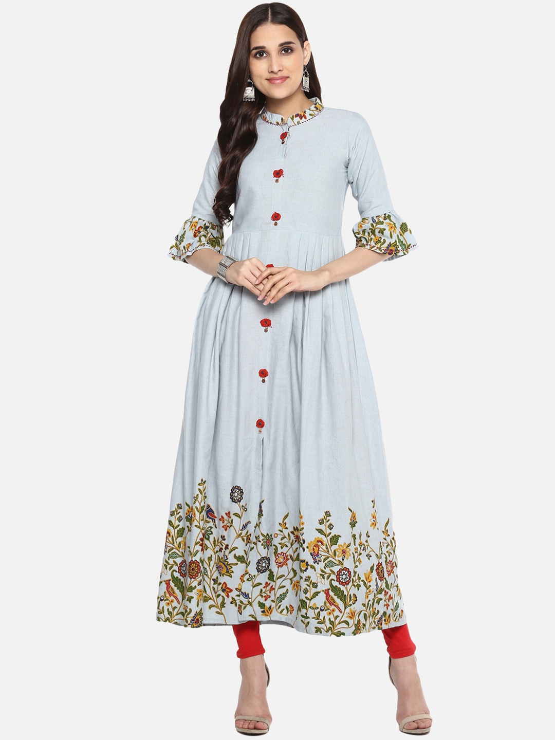 

YASH GALLERY Women Sea Green Floral Embroidered Anarkali Kurta