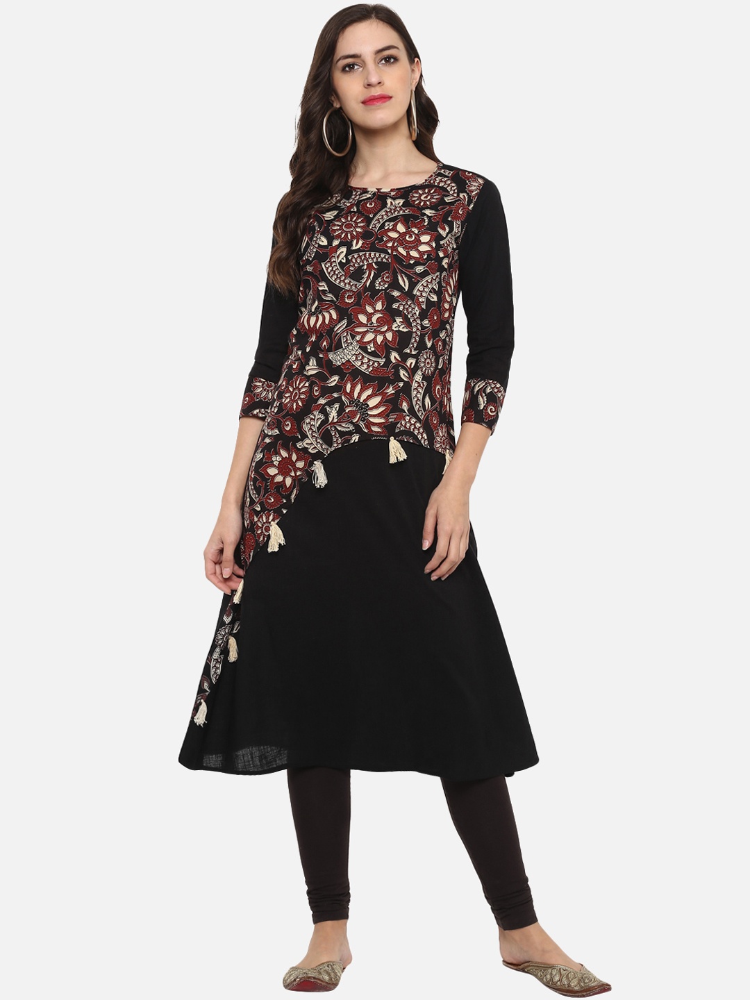 

YASH GALLERY Women Black & Brown Printed A-Line Kurta