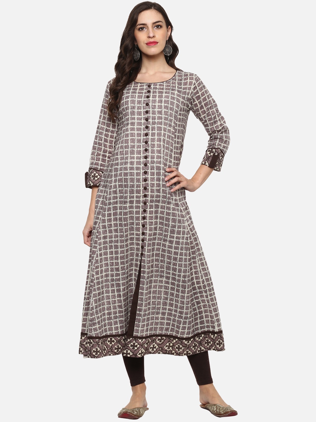 

YASH GALLERY Women Brown & Cream-Coloured Printed A-Line Kurta