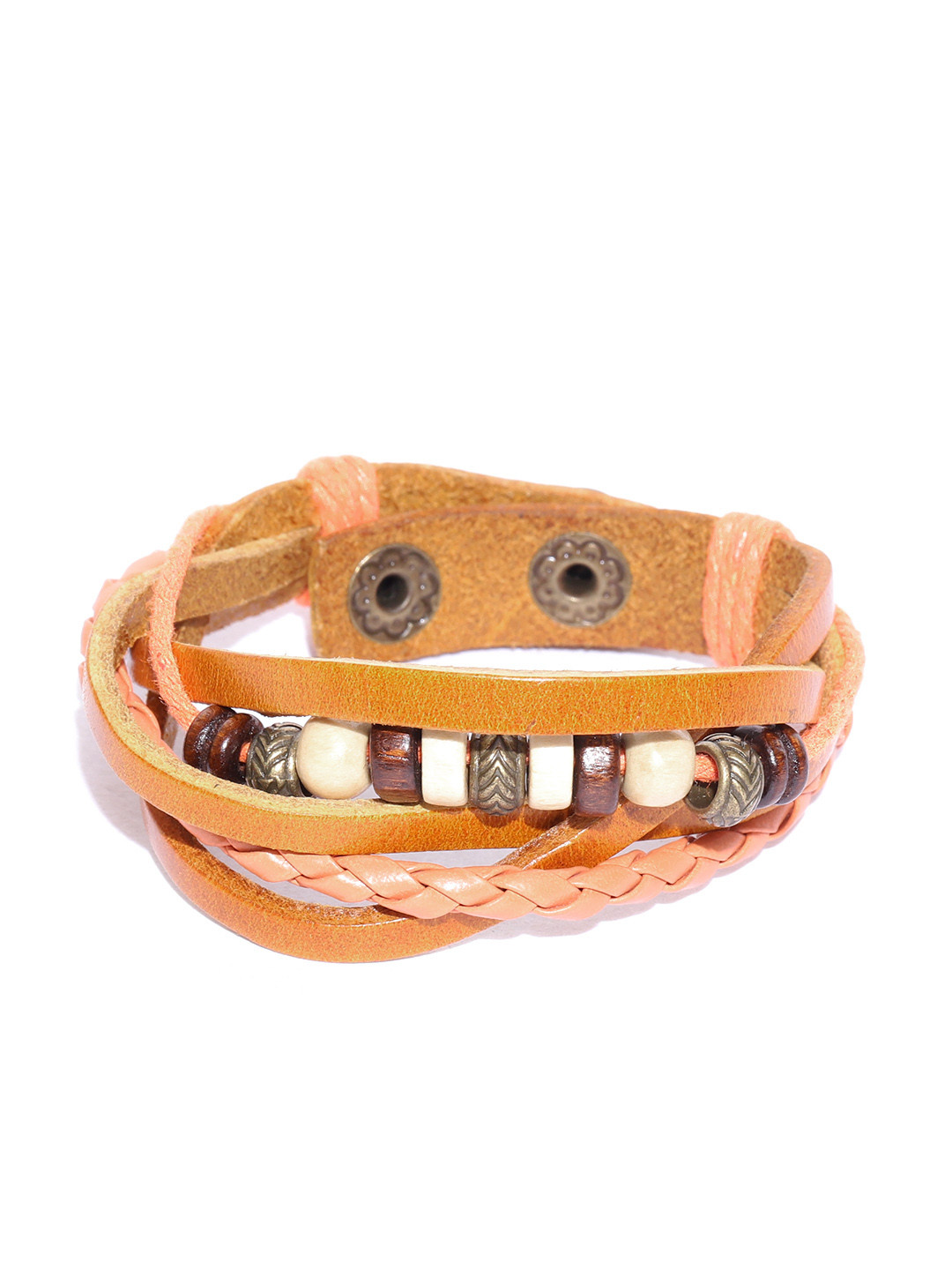 

The Roadster Lifestyle Co Men Tan Brown & Orange Beaded & Handcrafted Multistranded Bracelet