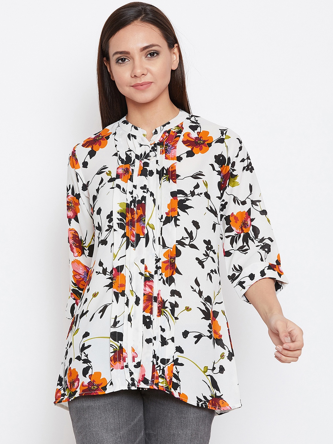 

Ruhaans Women Off-White Printed Shirt Style Top