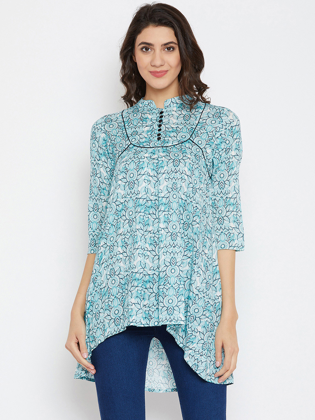 

Ruhaans Women Blue & White Printed Tunic