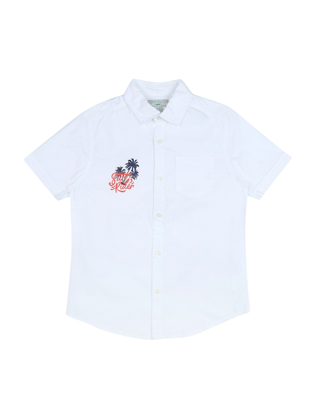 

Pantaloons Junior Boys White Regular Fit Printed Casual Shirt