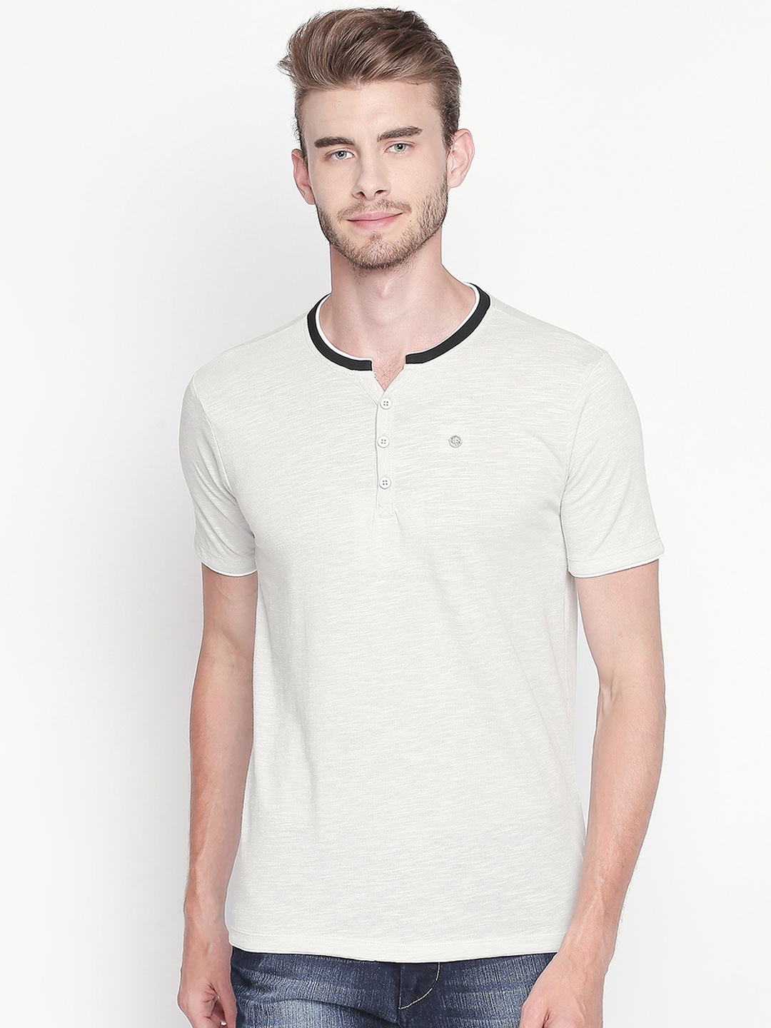 

Urban Ranger by pantaloons Men Grey Solid Henley Neck T-shirt