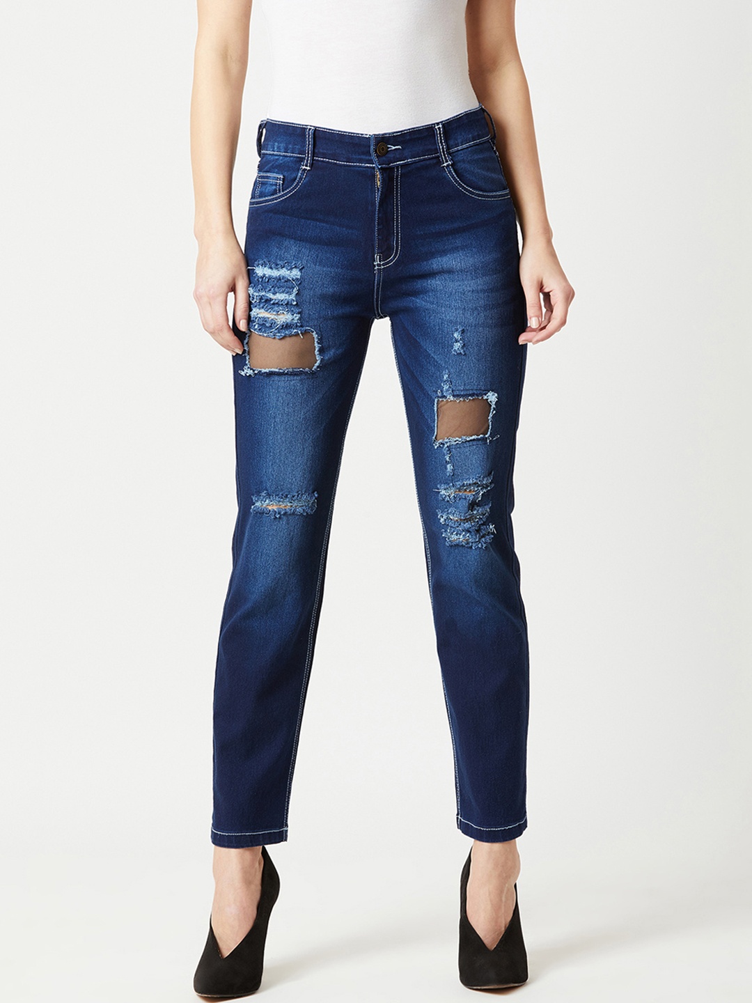 

Miss Chase Women Blue Slim Fit High-Rise Highly Distressed Jeans