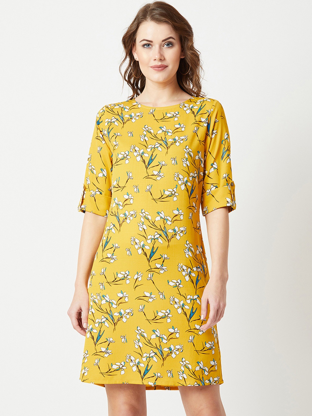 Miss Chase Women Yellow Printed A-Line Dress