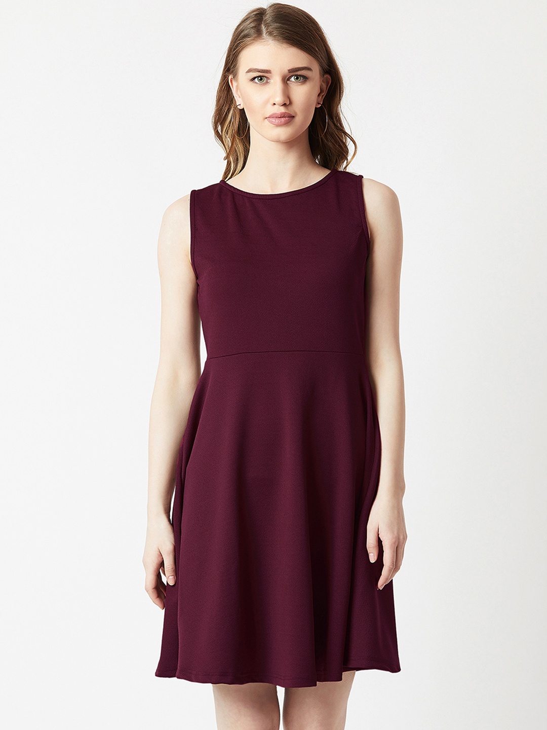 

Miss Chase Women Maroon Solid Fit and Flare Dress