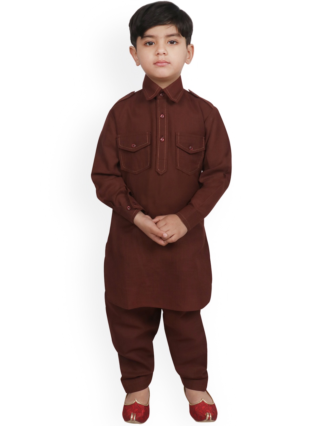 

SG YUVRAJ Boys Burgundy Solid Kurta with Pyjamas