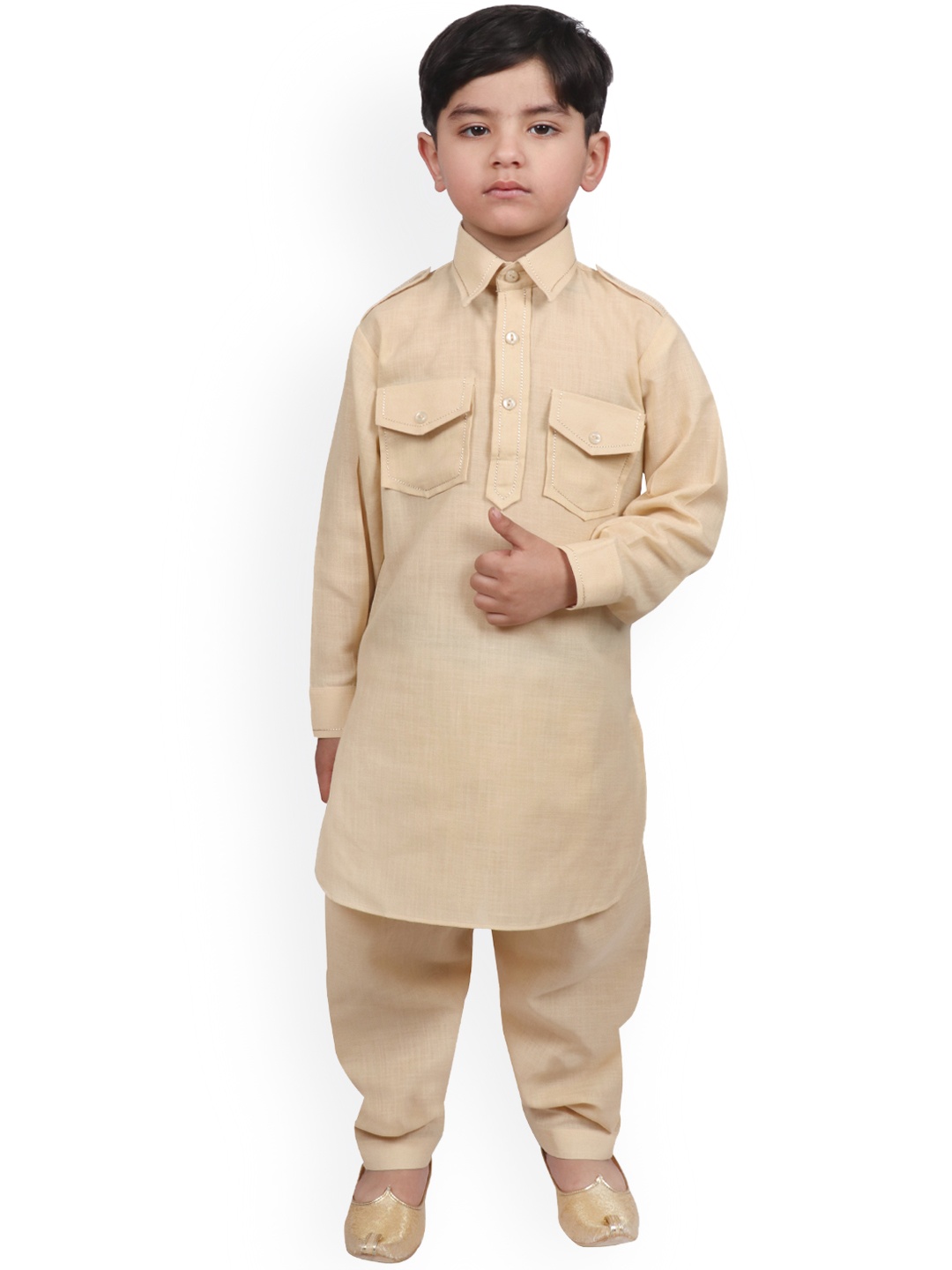 

SG YUVRAJ Boys Peach-Coloured Solid Kurta with Pyjamas