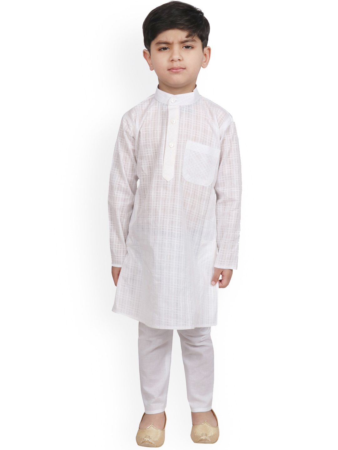 

SG YUVRAJ Boys White Self Design Kurta with Pyjamas