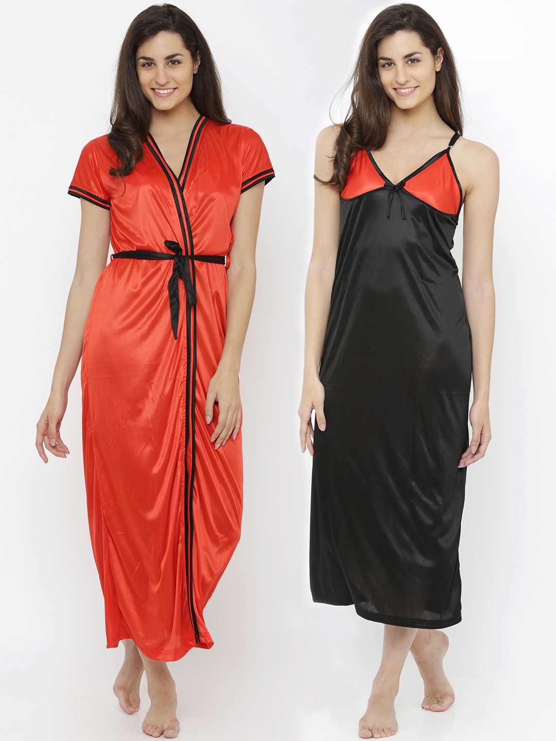 

Pretty Awesome Red & Black Solid Nightdress PTAS323