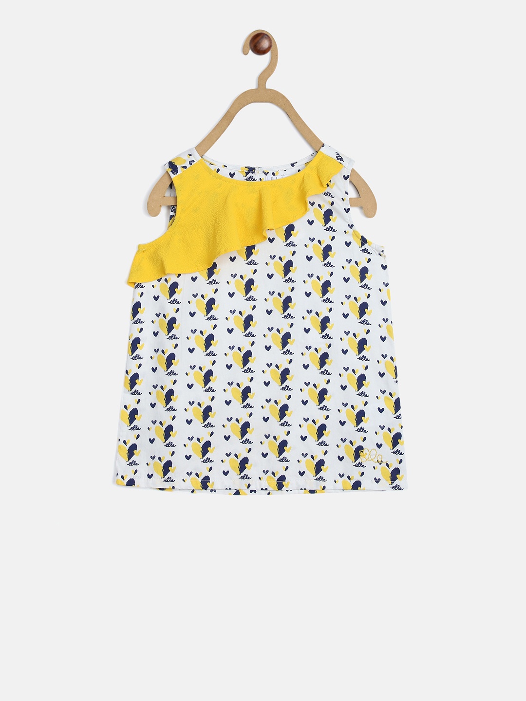 

ELLE Girls Off-White Printed A-Line Pure Cotton Top