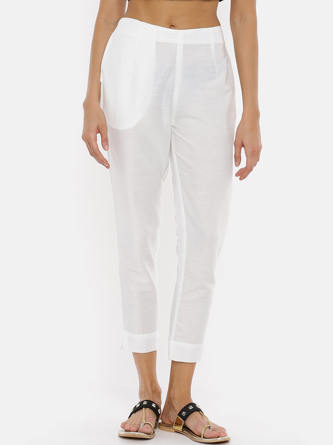 

De Moza Women White Straight Fit Solid Peg Trousers