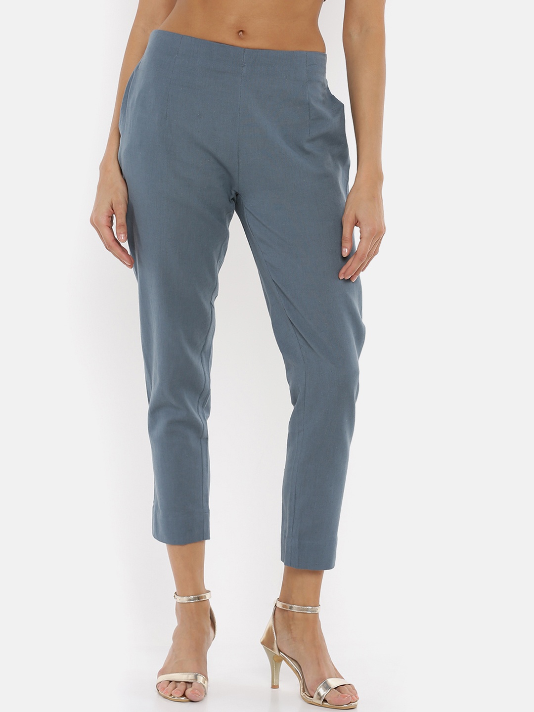 

De Moza Women Grey Straight Fit Solid Peg Trousers
