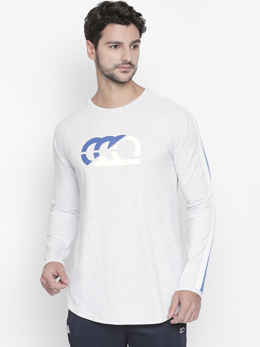 

Ajile by Pantaloons Men Grey Melange Printed Round Neck Pure Cotton T-shirt