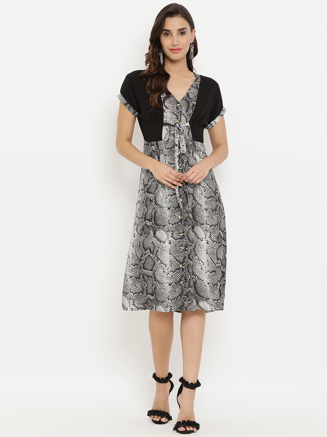 

Kazo Women Multicoloured Printed Fit and Flare Dress, Multi