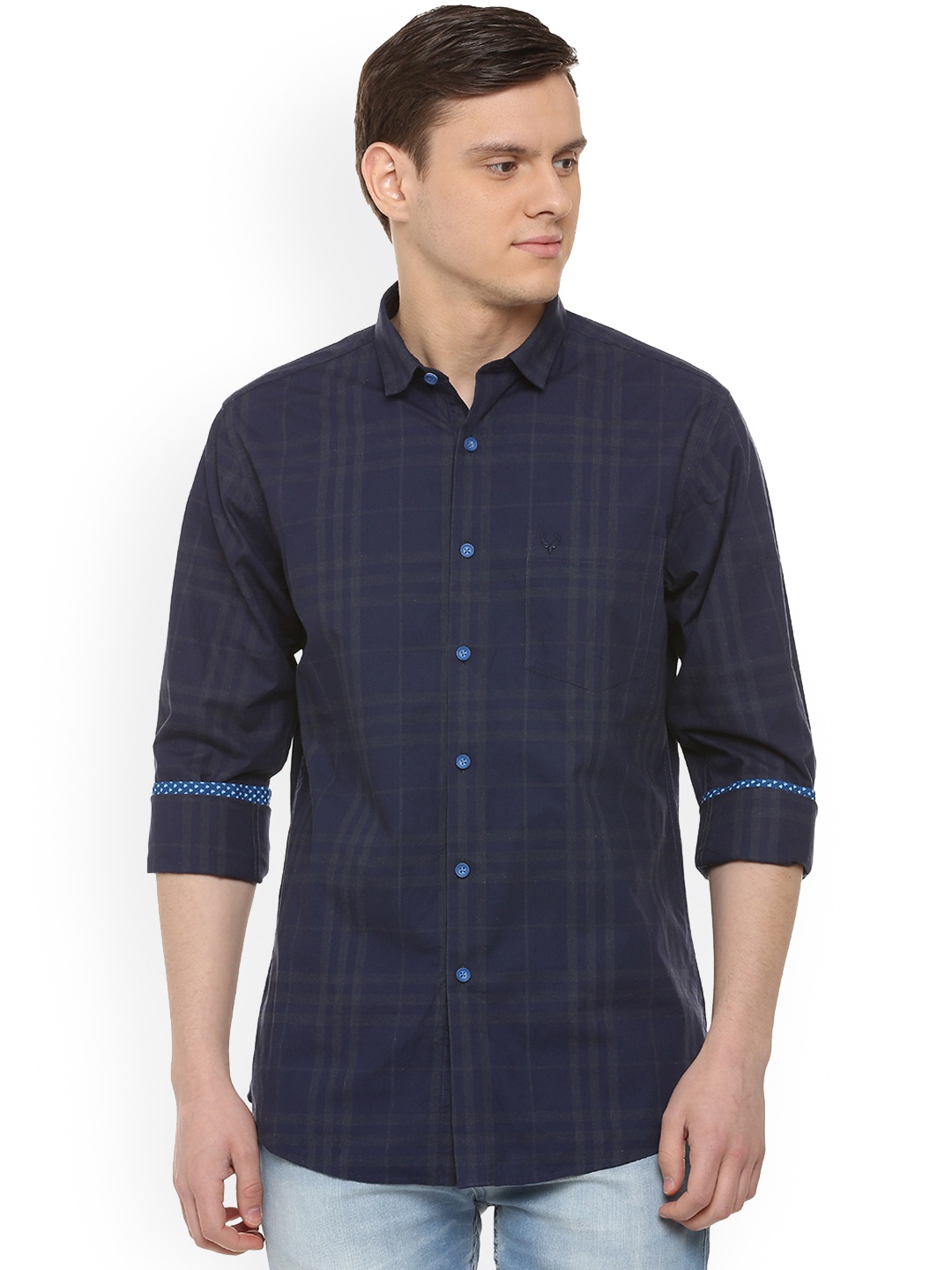 

Allen Solly Men Navy Blue Regular Fit Checked Casual Shirt
