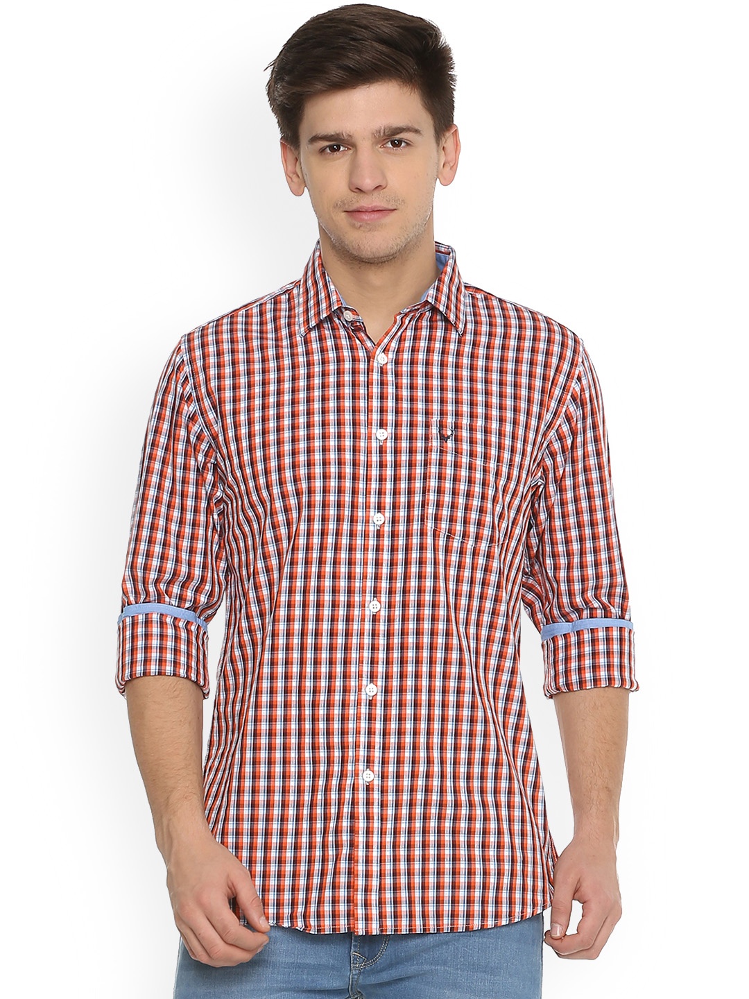 

Allen Solly Men Orange Slim Fit Checked Casual Shirt