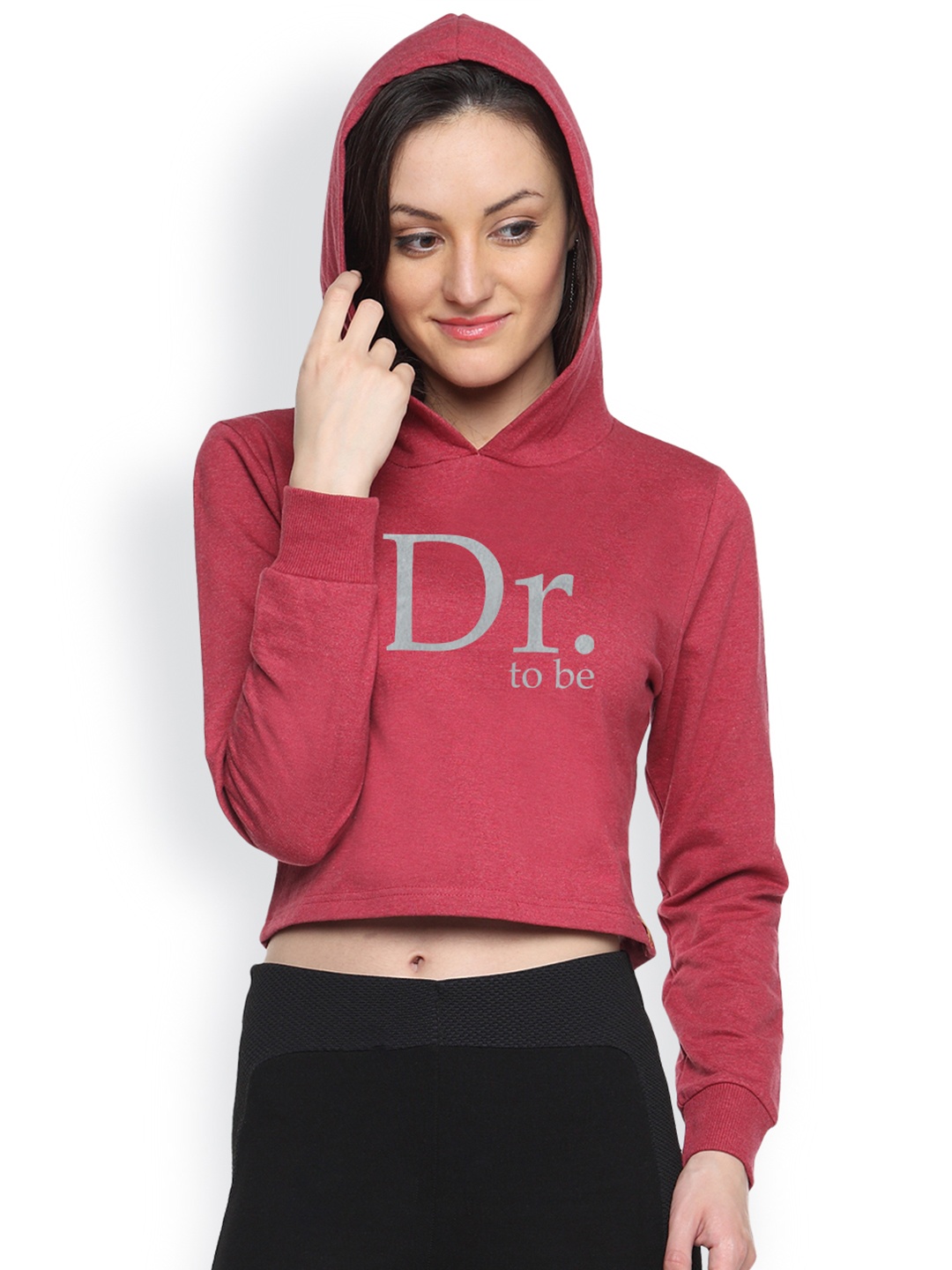 

Campus Sutra Maroon Printed Hooded Sweatshirt