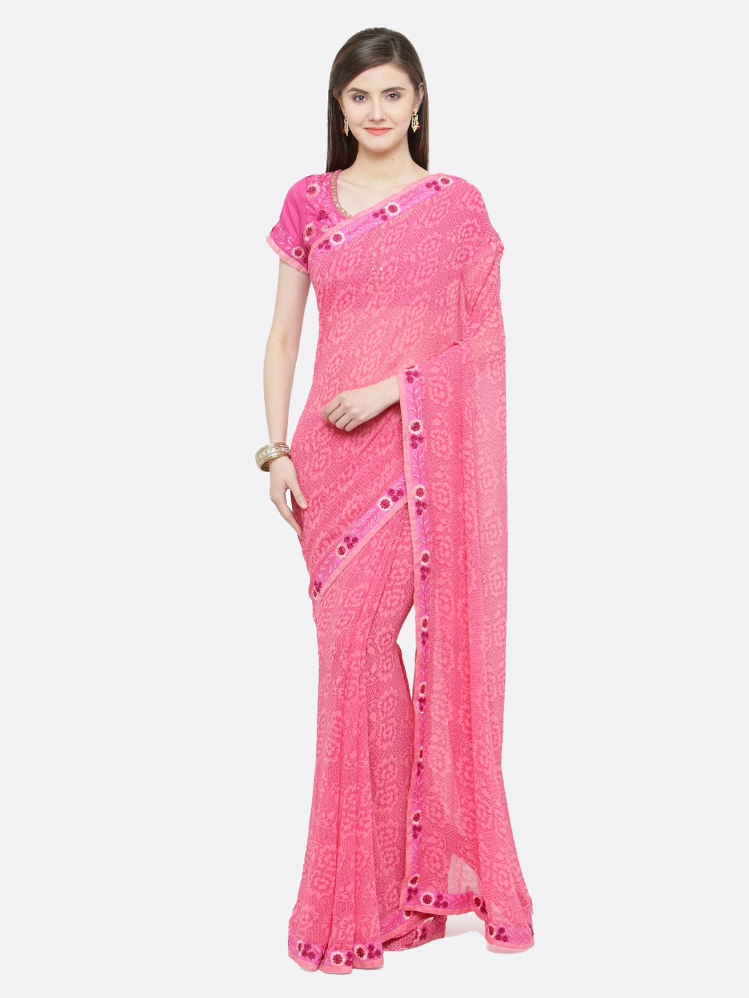 

Shaily Pink Printed Pure Georgette Saree