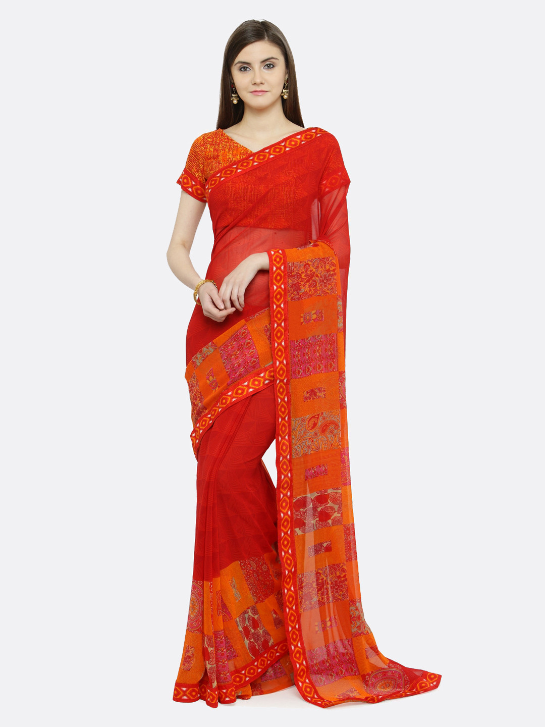 

Shaily Red Printed Pure Georgette Saree