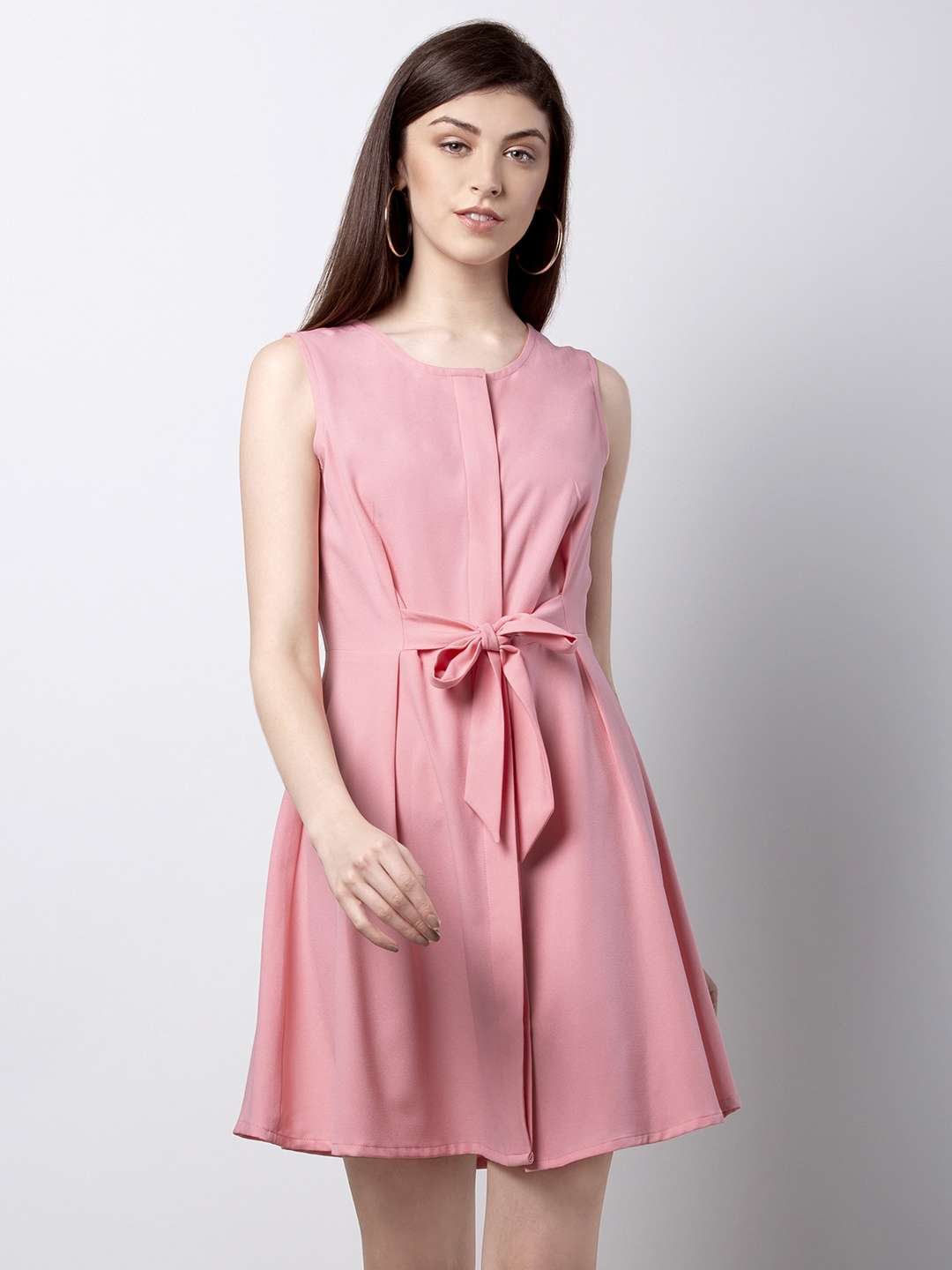 

FabAlley Women Pink Solid Fit and Flare Dress