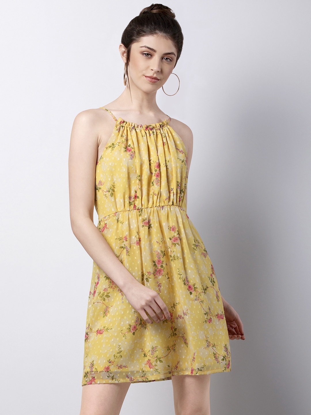 

FabAlley Women Yellow Printed Fit and Flare Dress