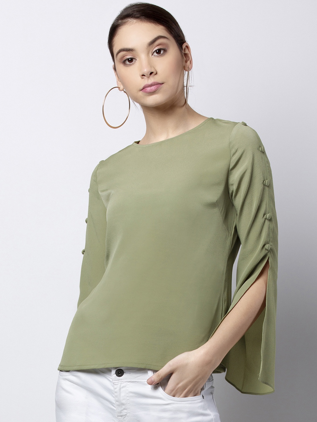 

FabAlley Women Green Solid A-Line Top