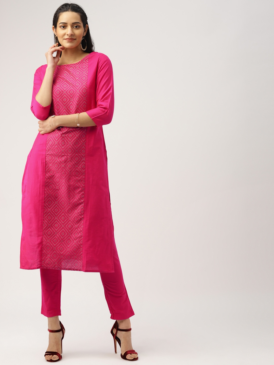 

IMARA Women Pink Printed Kurta with Trousers