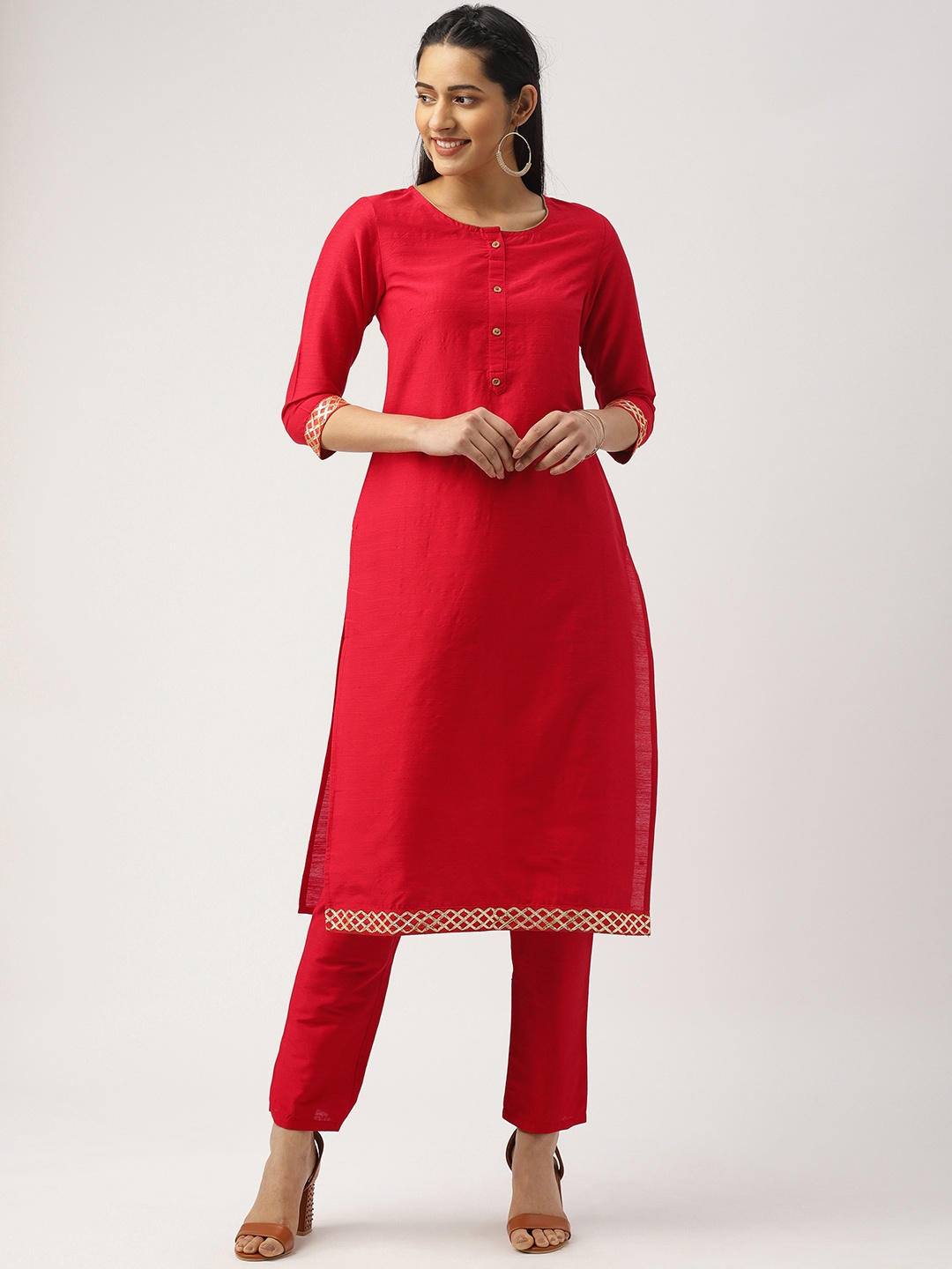 

IMARA Women Red Solid Kurta with Trousers
