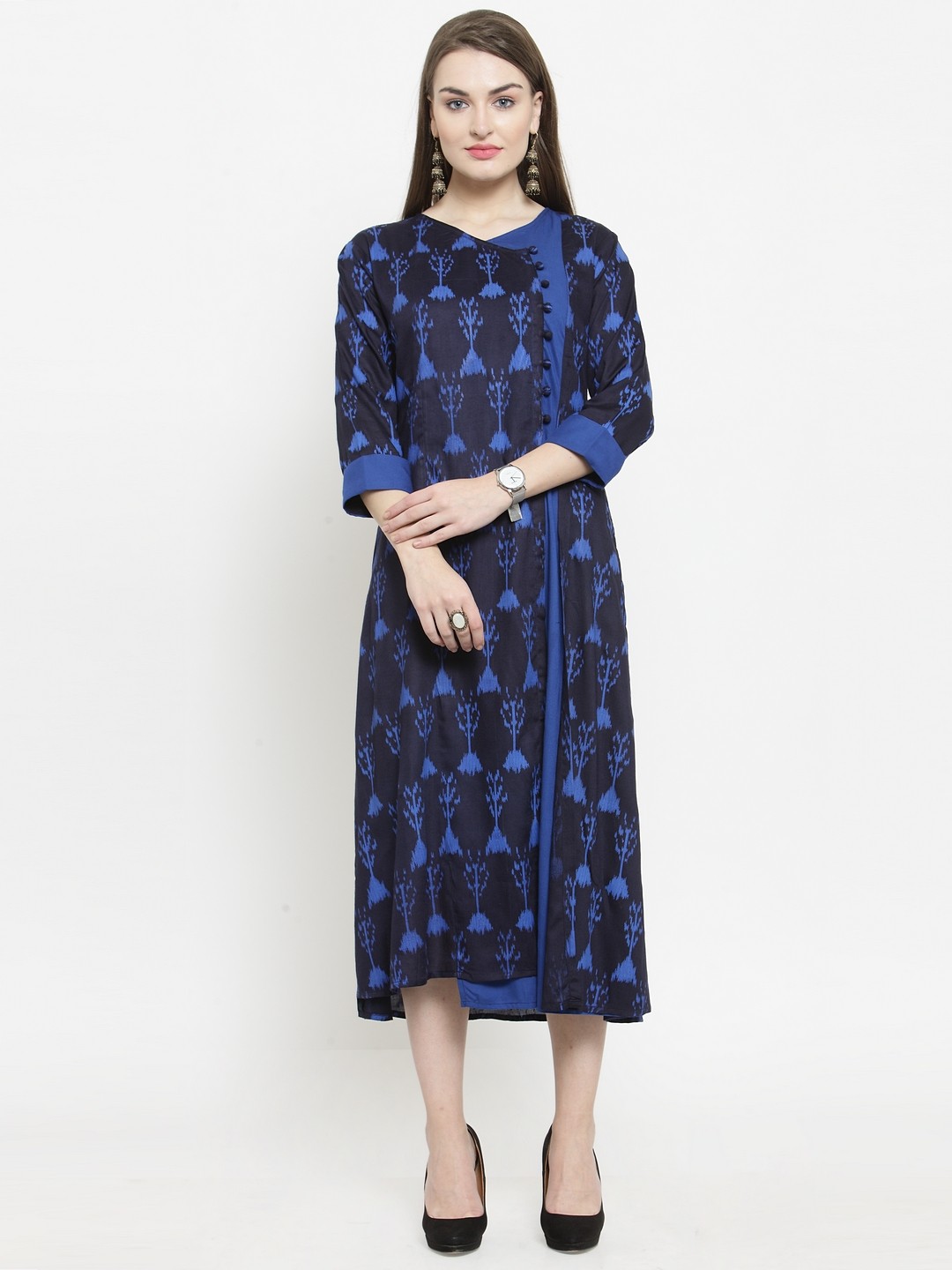

Indibelle Women Blue Printed Fit and Flare Dress