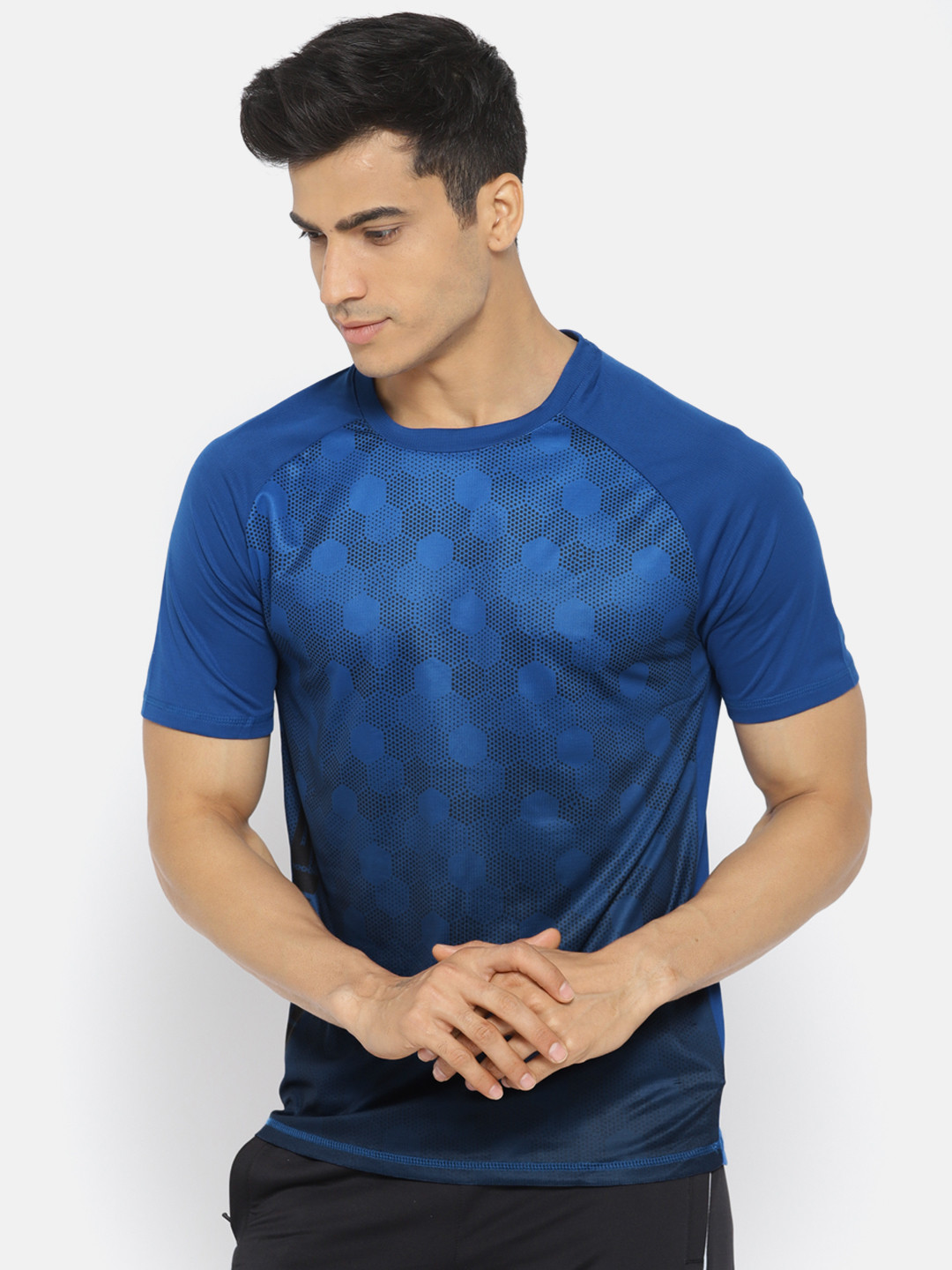 

Alcis Men Blue Printed Round Neck Running T-shirt
