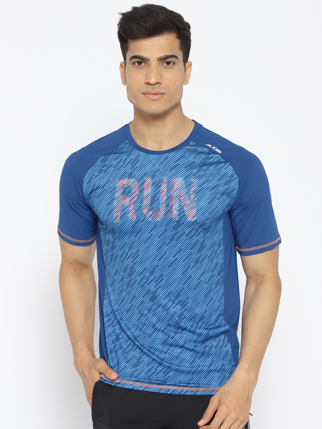 

Alcis Men Blue Printed Round Neck Running T-shirt