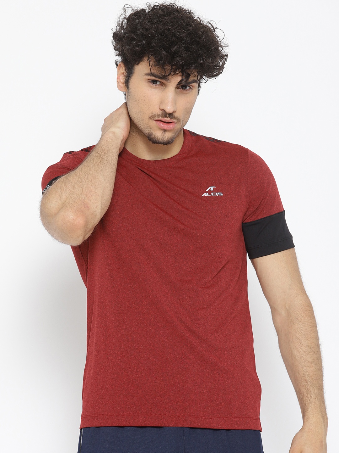 

Alcis Men Rust Red Solid Round Neck Running T-shirt