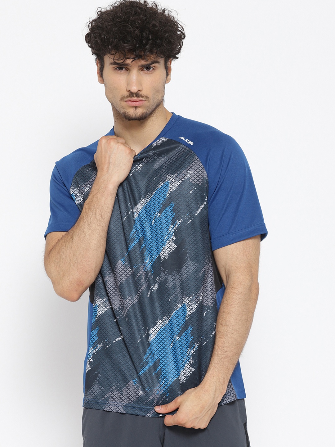 

Alcis Men Blue Printed Round Neck Training T-shirt