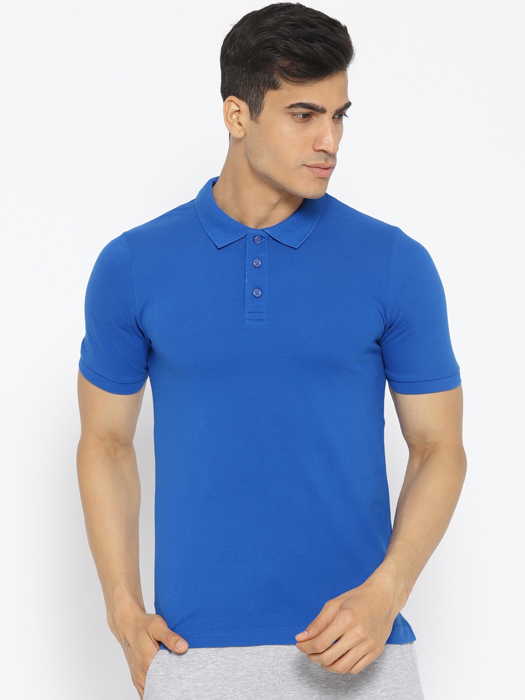 

Alcis Men Blue Solid Polo Collar T-shirt