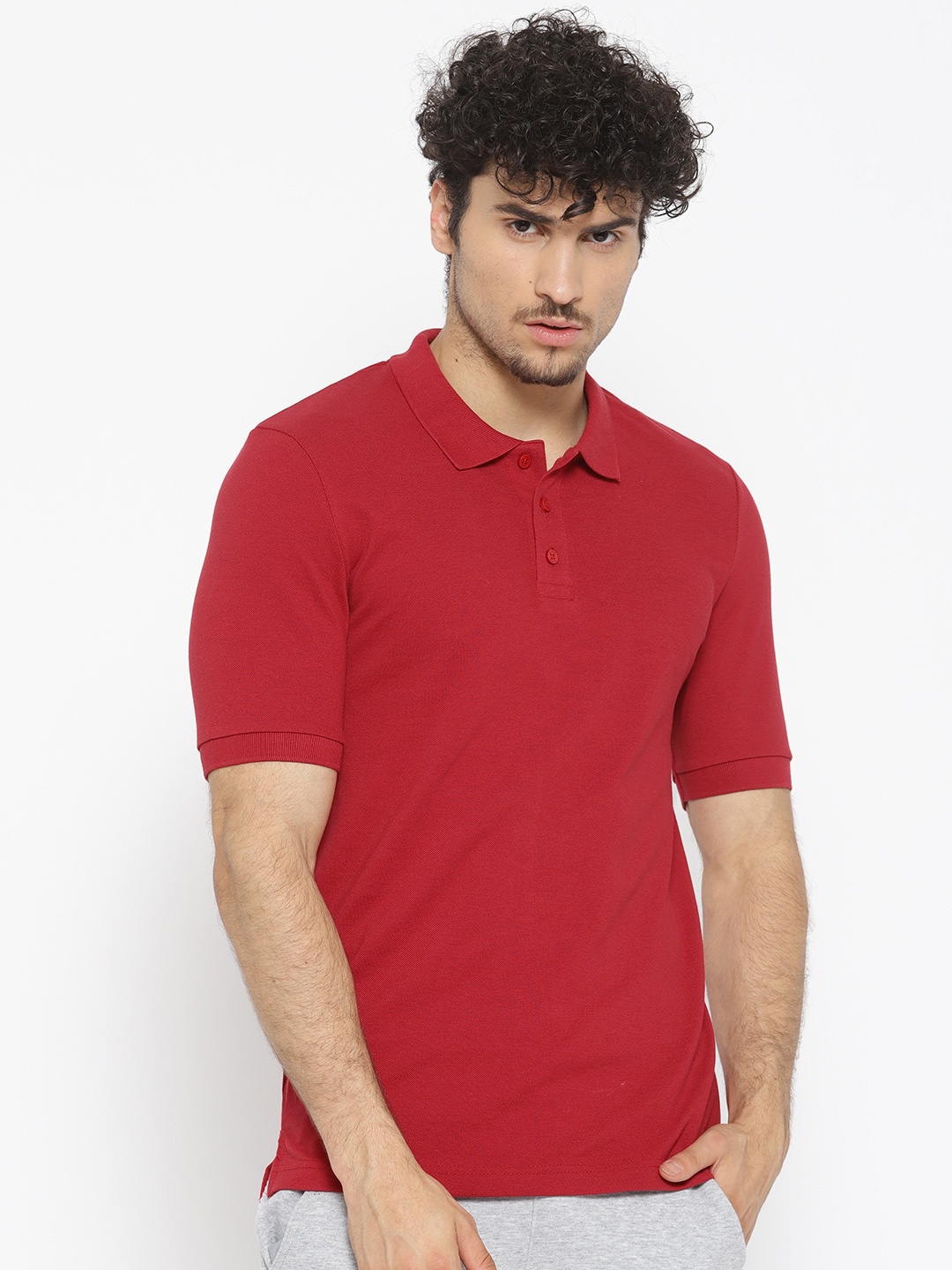 

Alcis Men Red Solid Polo Collar T-shirt