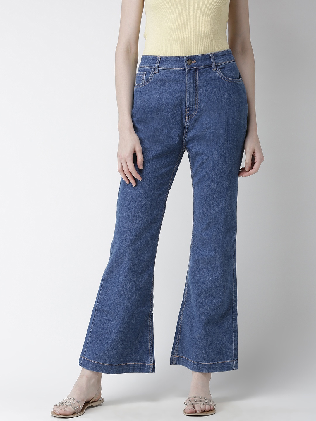 

FOREVER 21 Women Blue Mid-Rise Clean Look Flared Jeans