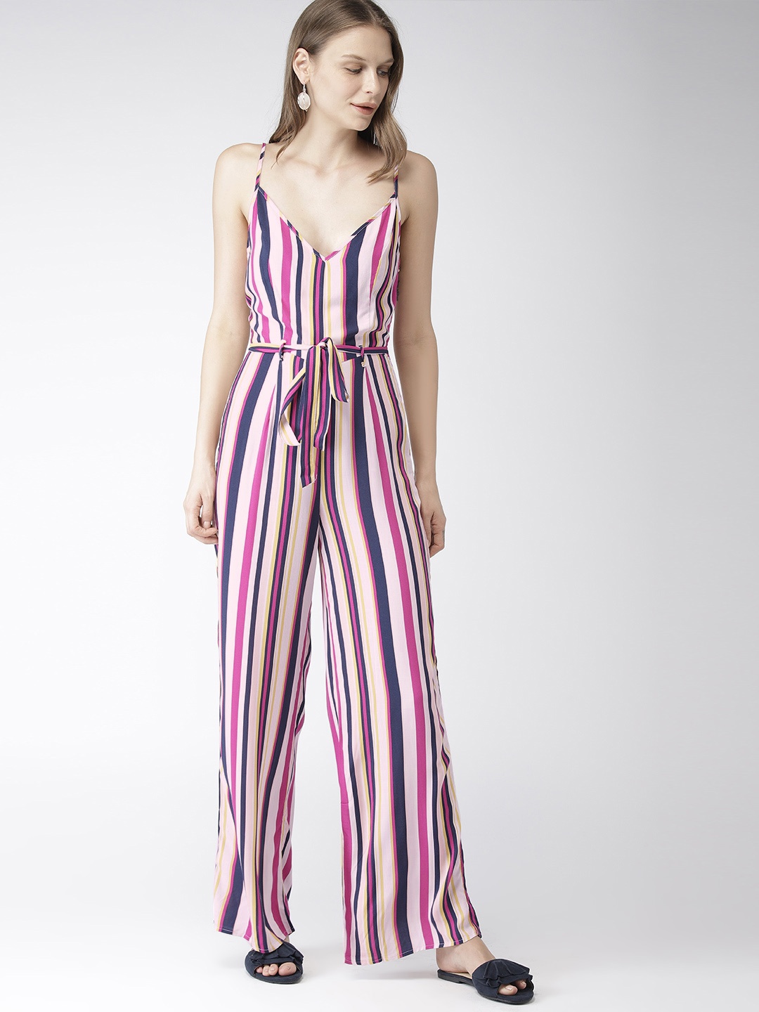 

FOREVER 21 Women Magenta & Navy Blue Striped Basic Jumpsuit