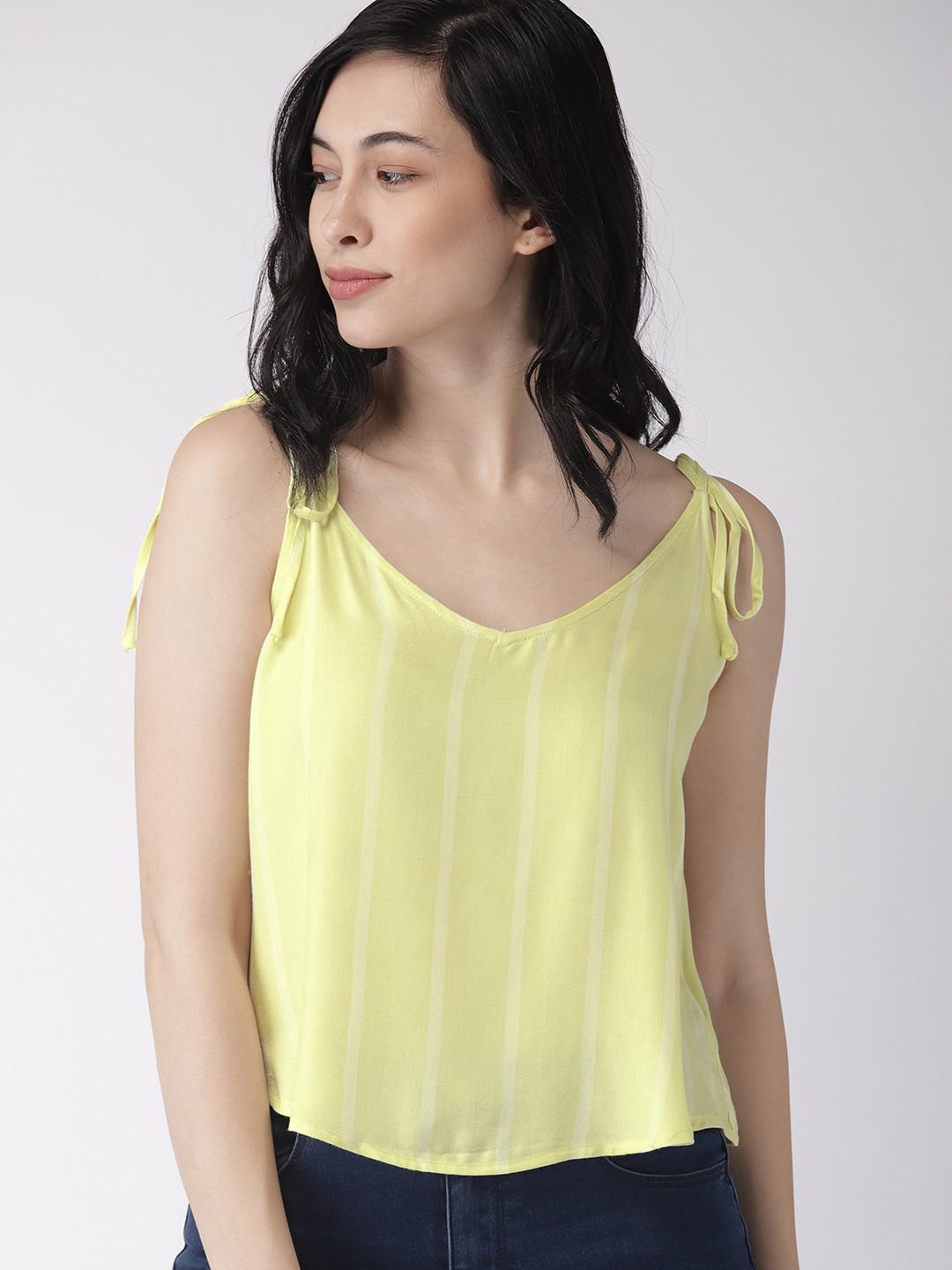 

FOREVER 21 Women Yellow Striped Boxy Top