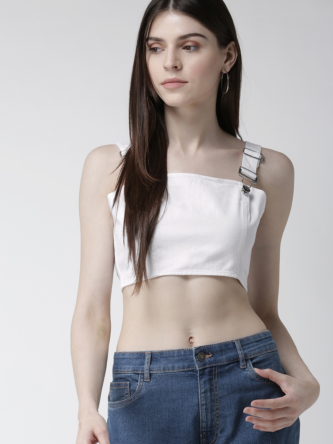 

FOREVER 21 Women White Solid Bralette Crop Pure Cotton Top