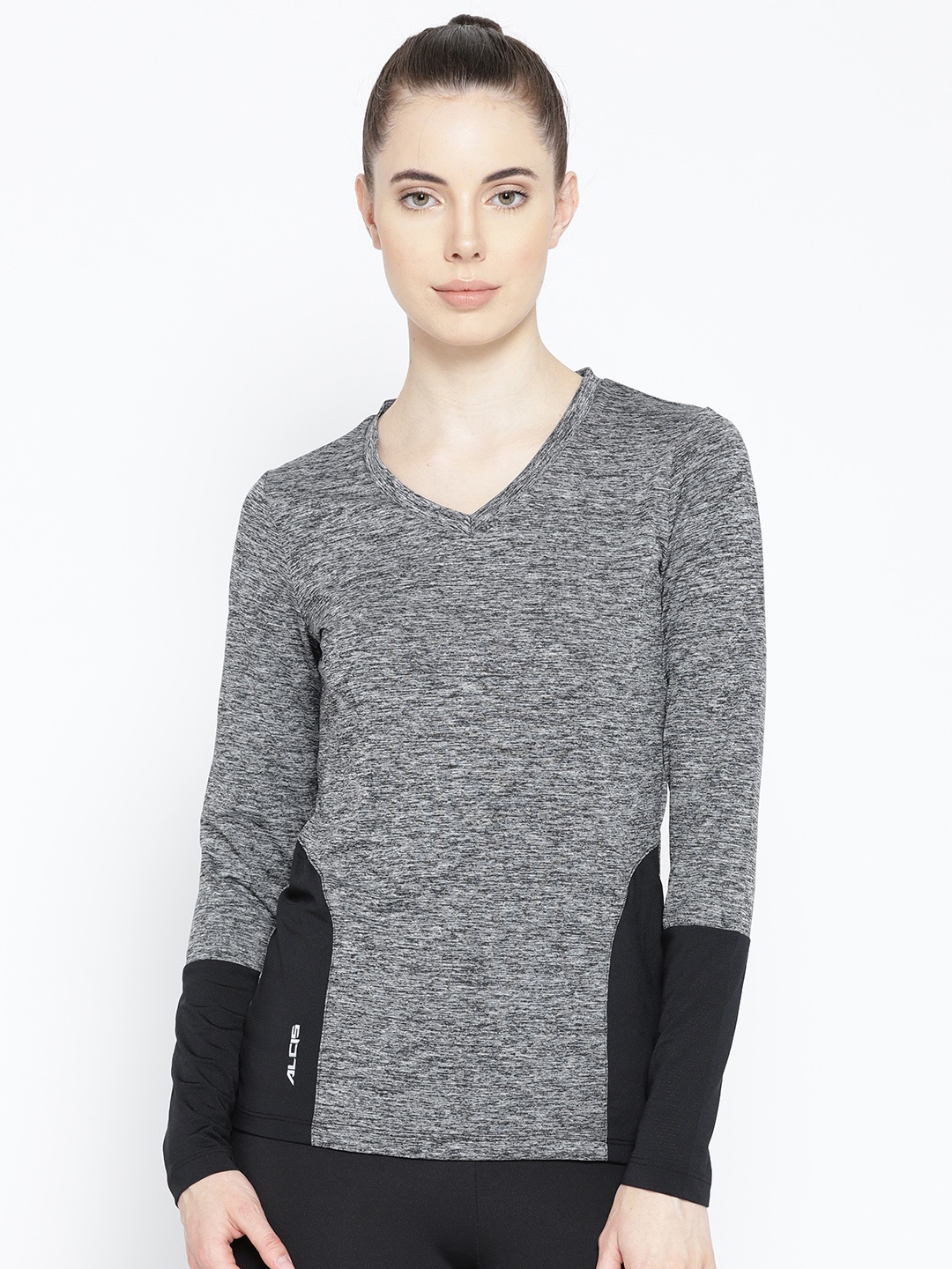 

Alcis Women Grey & Black Solid V-Neck T-shirt