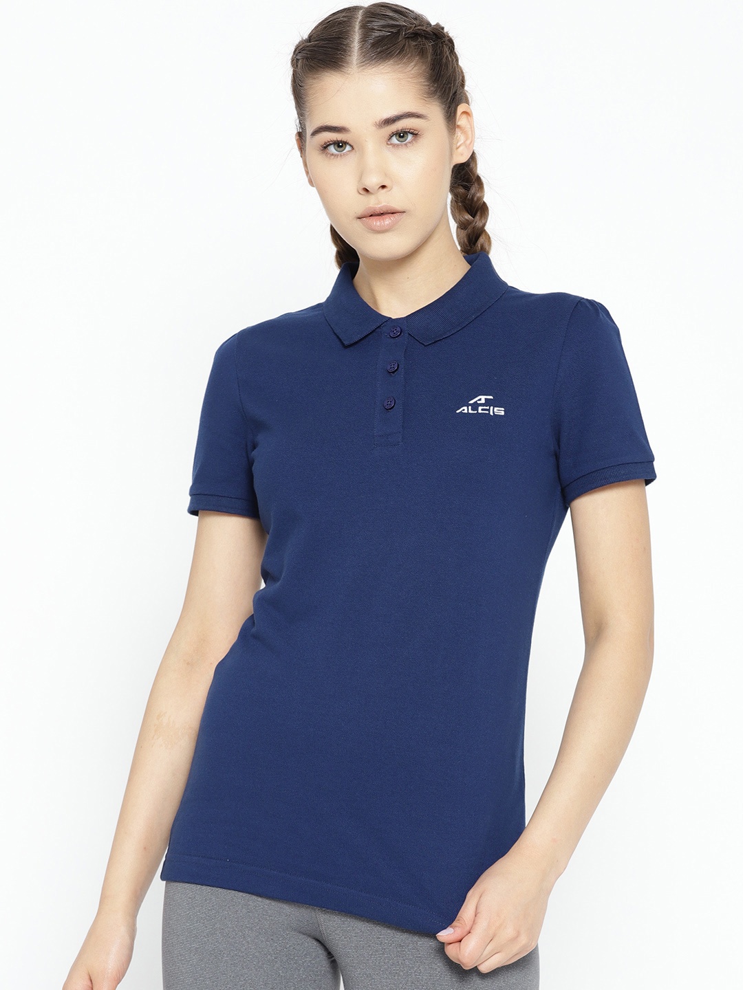 

Alcis Women Navy Blue Solid Polo Collar T-shirt