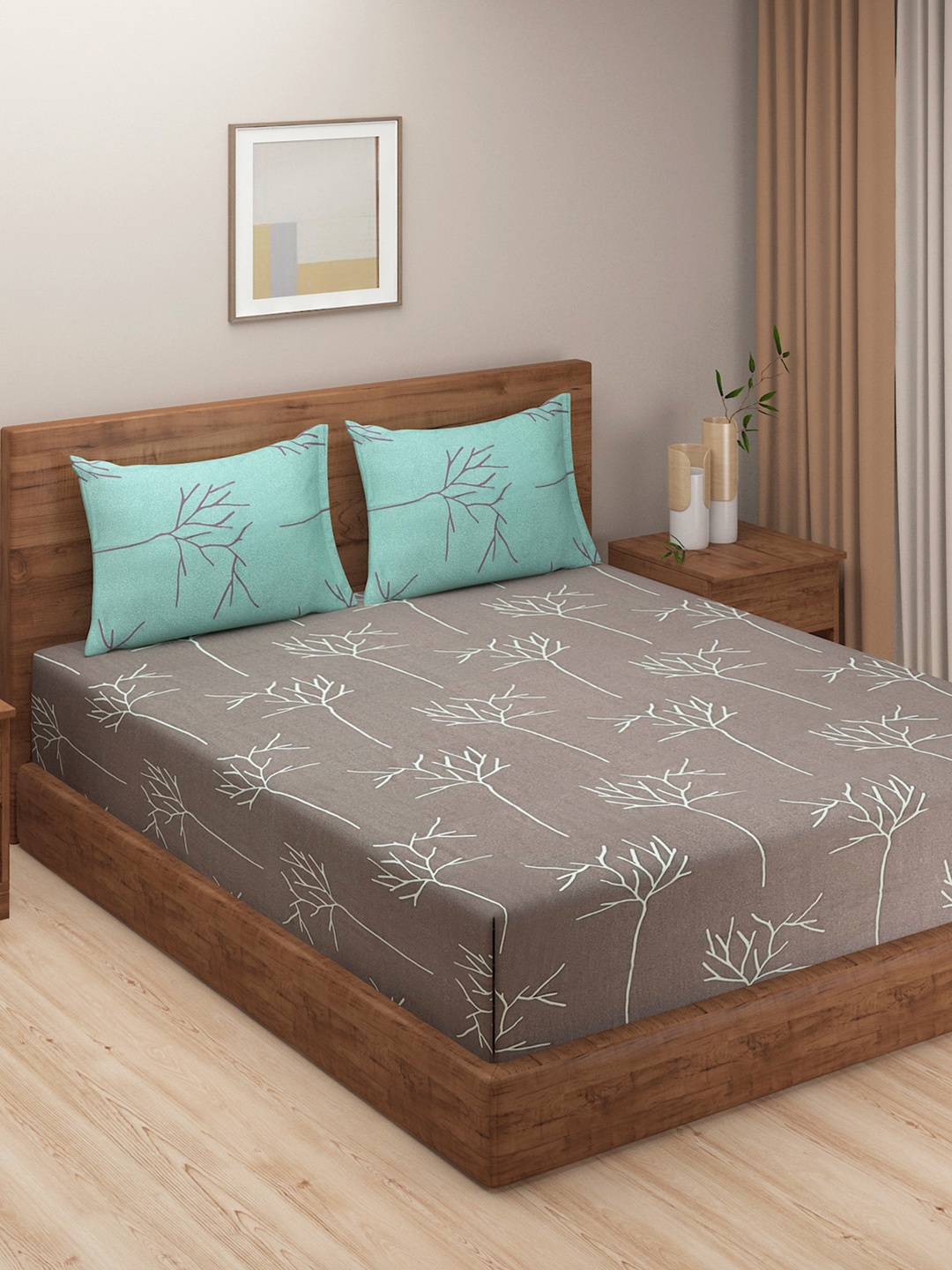 

SWAYAM Grey An&a Abstract Print 210 TC Cotton King Bedsheet Set