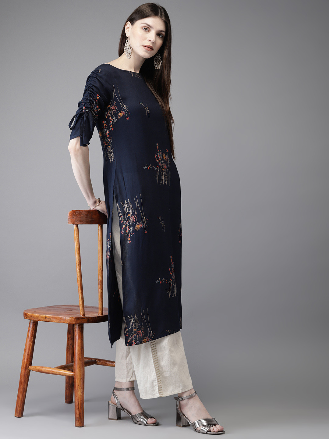 

Anouk Women Navy Blue Printed Straight Kurta