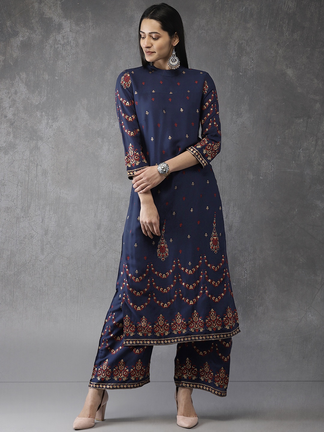 

Anouk Women Navy Blue Printed Kurta with Palazzos