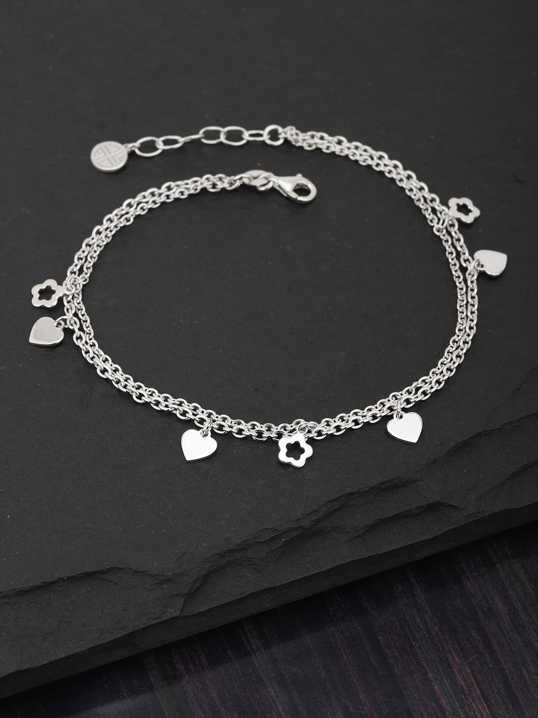 

Carlton London 925 Sterling Silver-Silver-Toned Rhodium-Plated Multi-Stranded Anklet