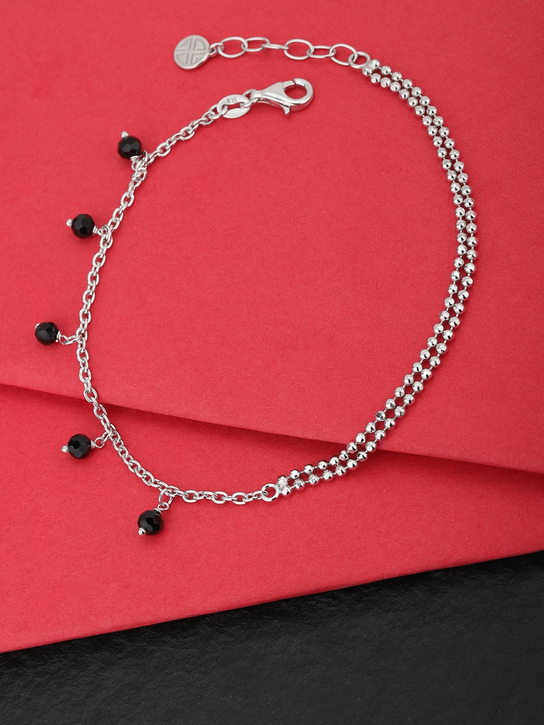 

Carlton London 925 Sterling Silver Black & Silver Rhodium Plated Multi-Stranded Anklet