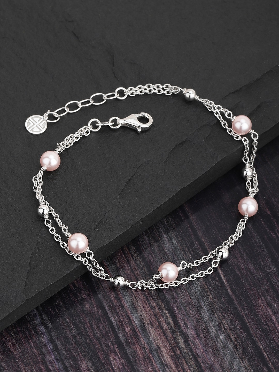 

Carlton London 925 Sterling Silver-Rhodium-Plated Multi-Stranded Beaded Anklet